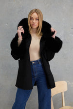 Load image into Gallery viewer, Phoenix Wool Faux Fur Hood Jacket Onyx