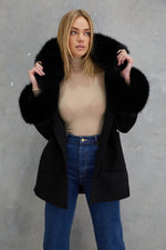 Load image into Gallery viewer, Phoenix Wool Faux Fur Hood Jacket Onyx