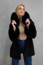 Load image into Gallery viewer, Phoenix Wool Faux Fur Hood Jacket Onyx