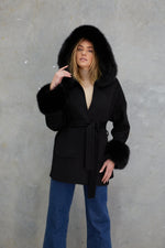 Load image into Gallery viewer, Phoenix Wool Faux Fur Hood Jacket Onyx