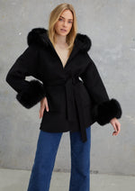 Load image into Gallery viewer, Phoenix Wool Faux Fur Hood Jacket Onyx