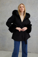Load image into Gallery viewer, Phoenix Wool Faux Fur Hood Jacket Onyx