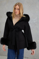 Load image into Gallery viewer, Phoenix Wool Faux Fur Hood Jacket Onyx