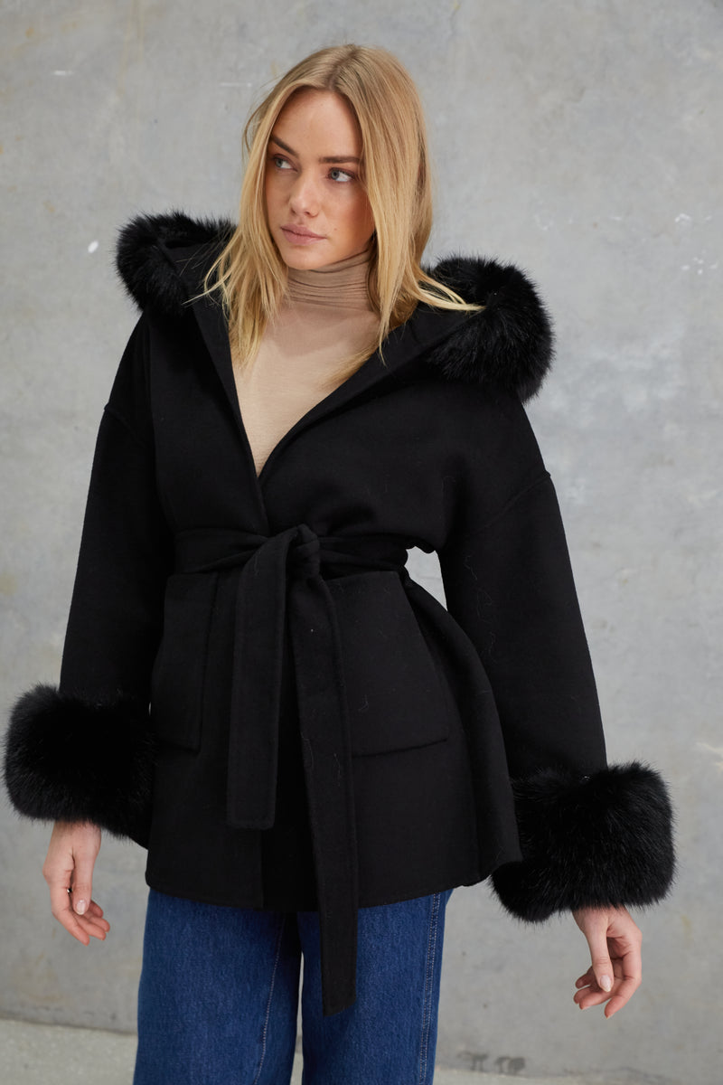 Phoenix Wool Faux Fur Hood Jacket Onyx – Birds of a Feather Couture