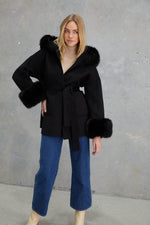 Load image into Gallery viewer, Phoenix Wool Faux Fur Hood Jacket Onyx
