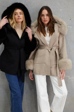 Load image into Gallery viewer, Phoenix Wool Faux Fur Hood Jacket Beige