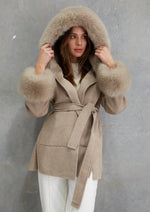 Load image into Gallery viewer, Phoenix Wool Faux Fur Hood Jacket Beige