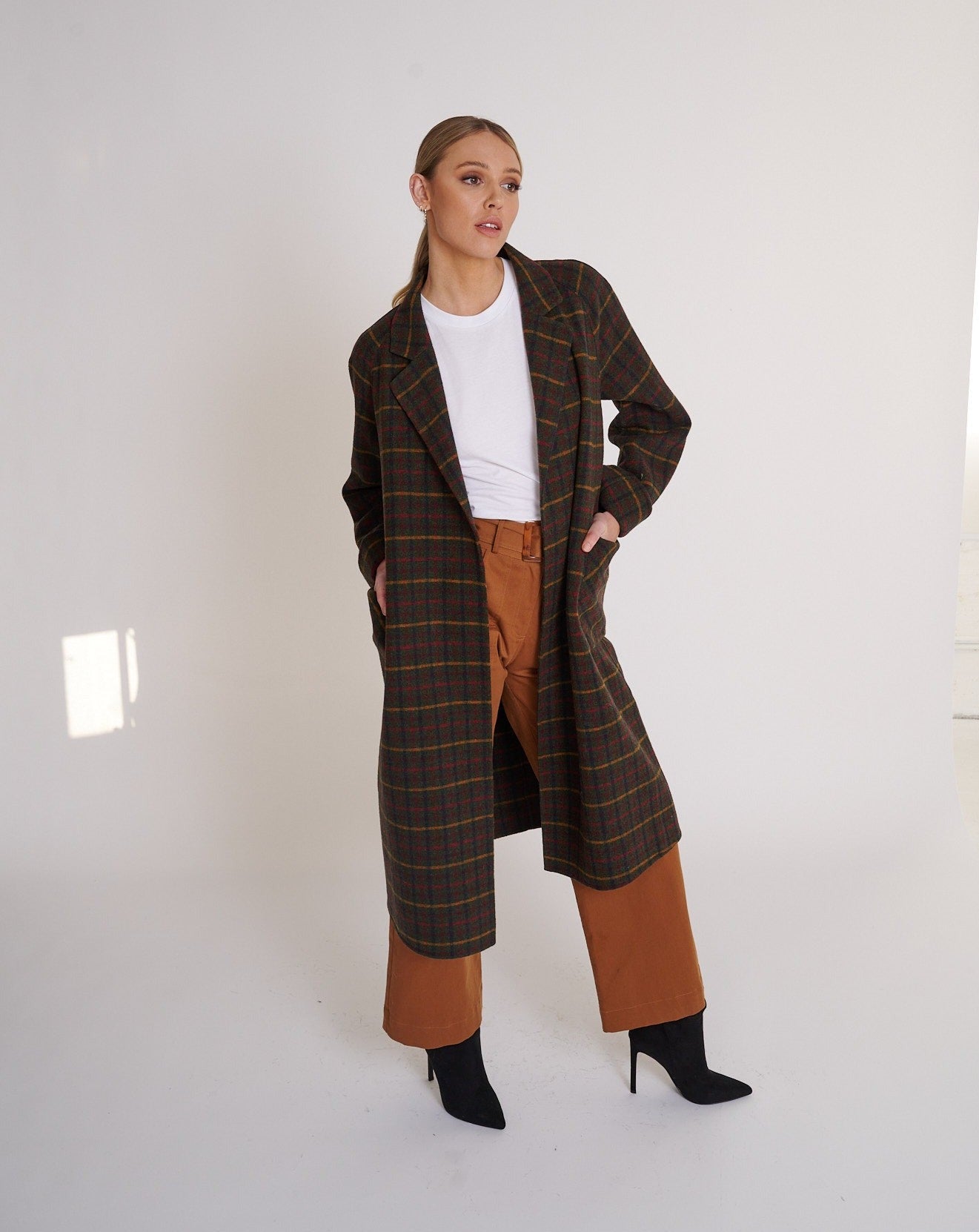 Celine Wool Coat Khaki Check