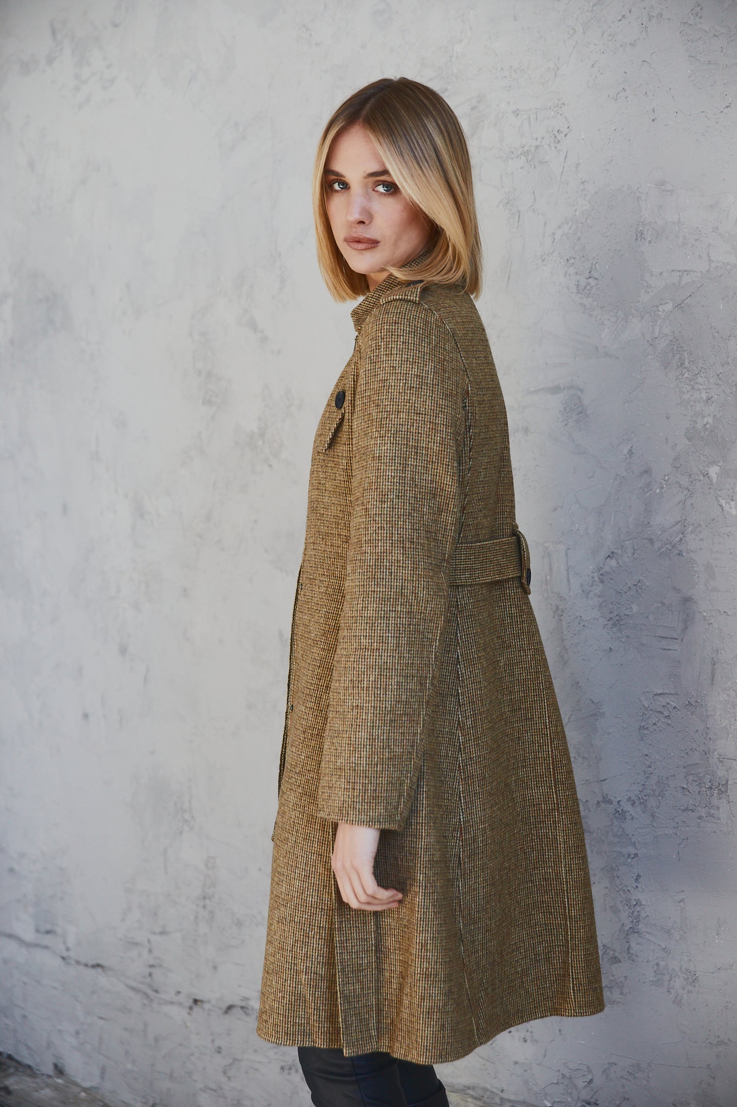 Harper Coat Camel Grid