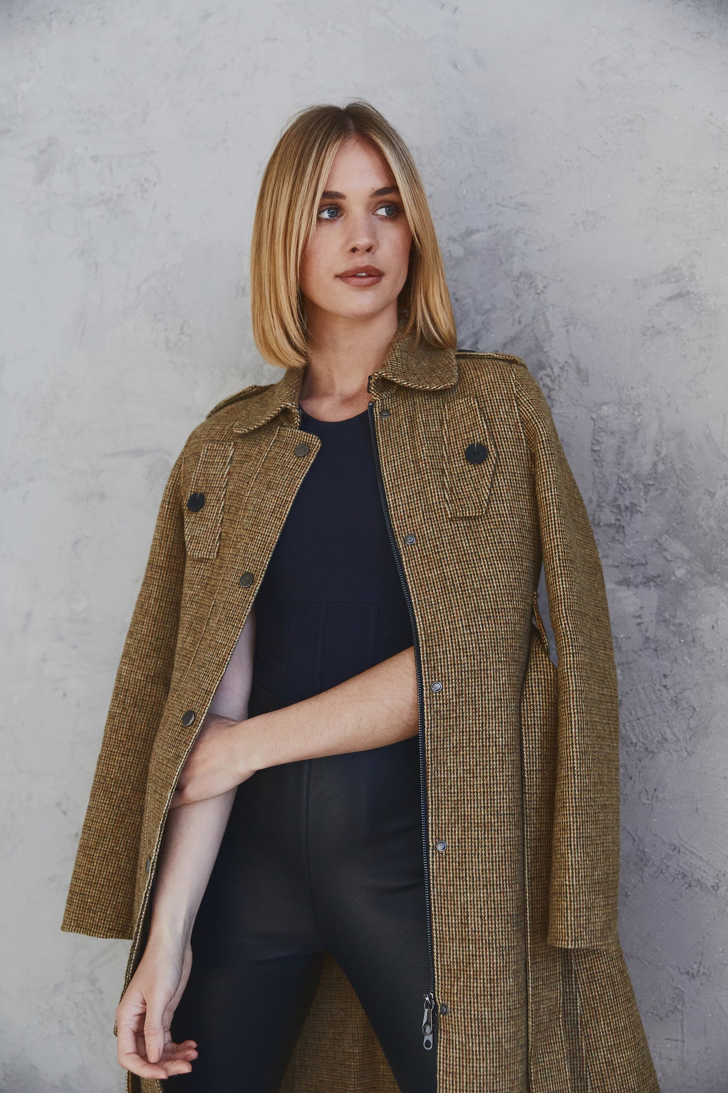Harper Coat Camel Grid