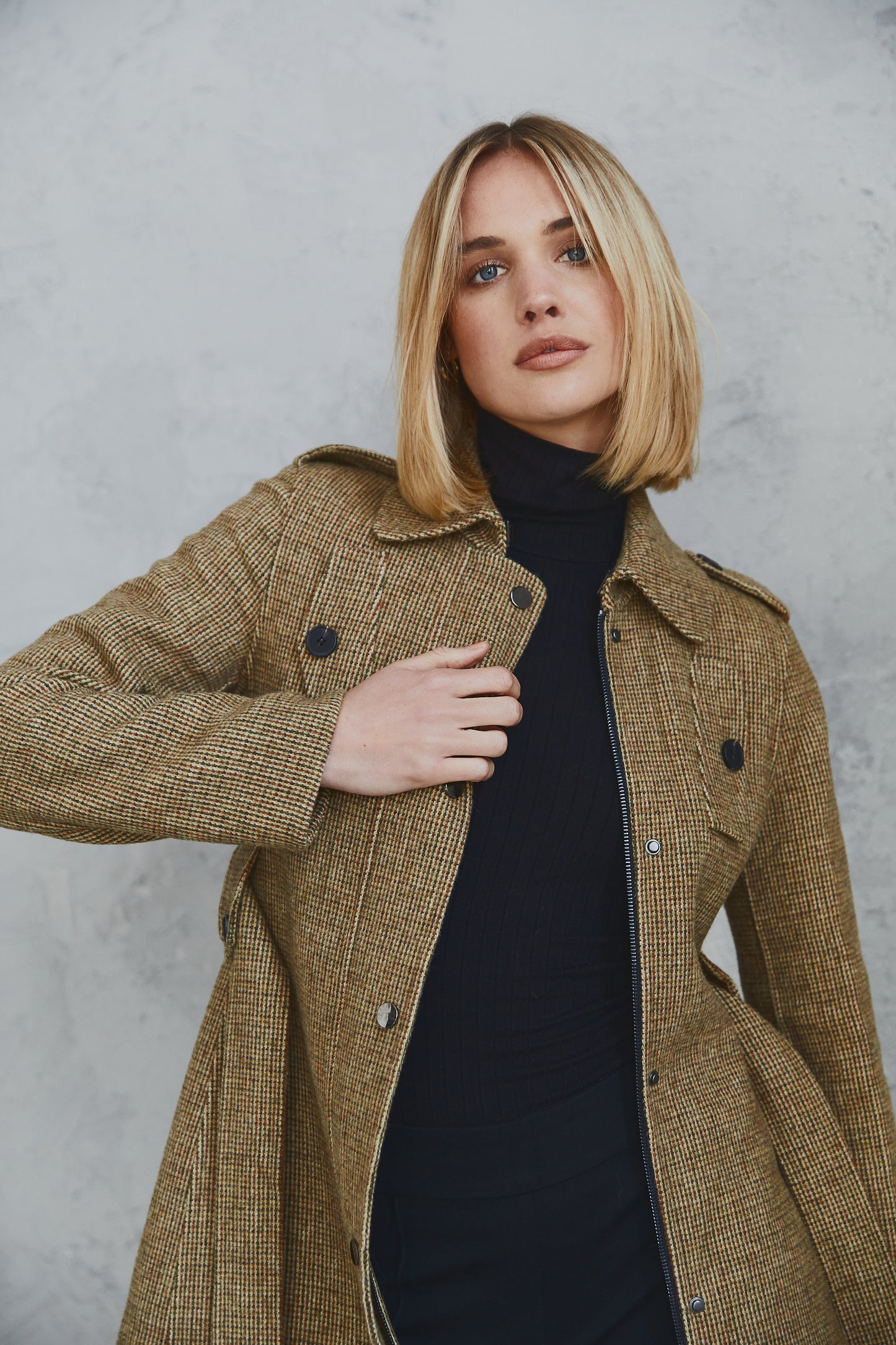 Harper Coat Camel Grid