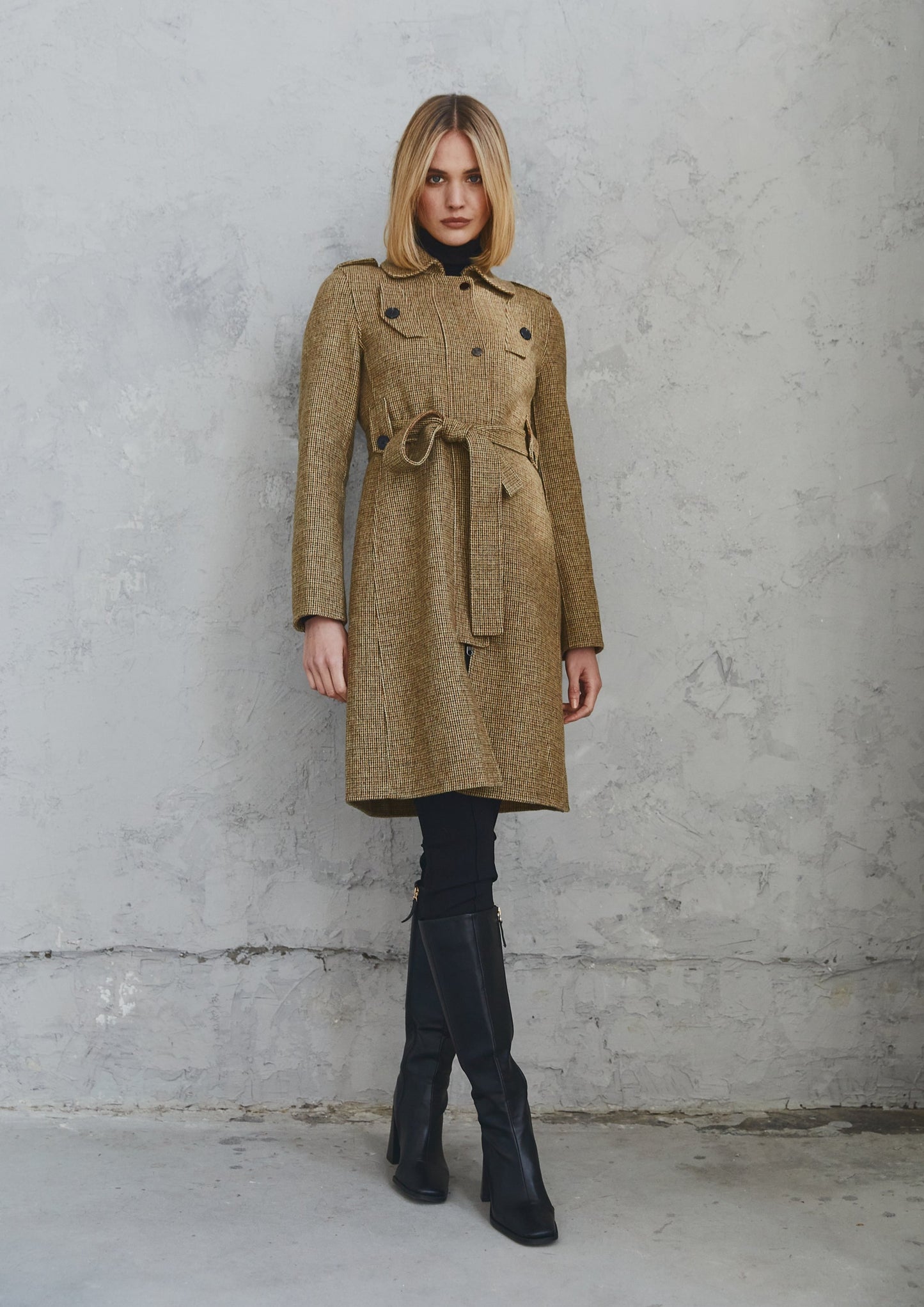 Harper Coat Camel Grid