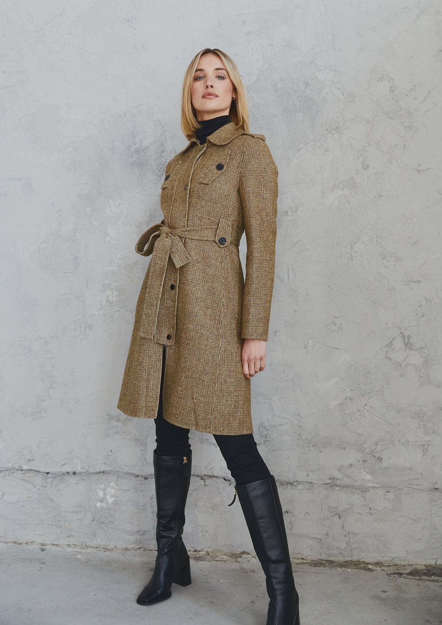Harper Coat Camel Grid
