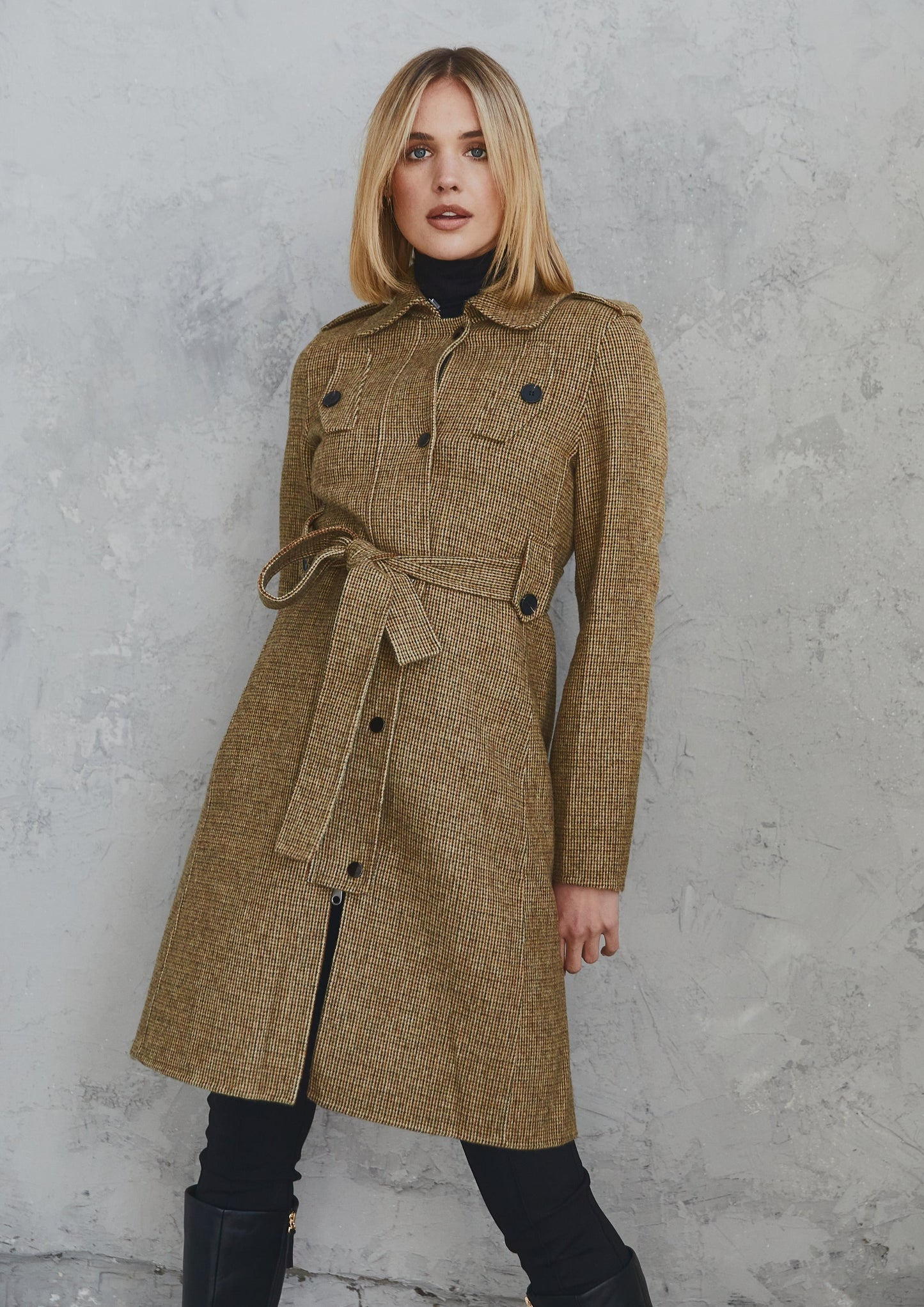 Harper Coat Camel Grid