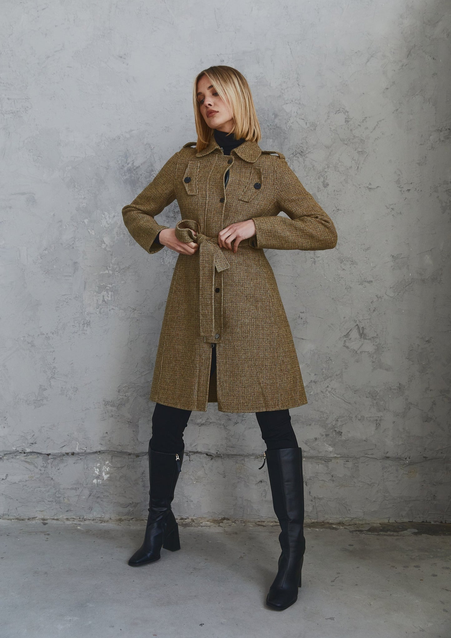 Harper Coat Camel Grid