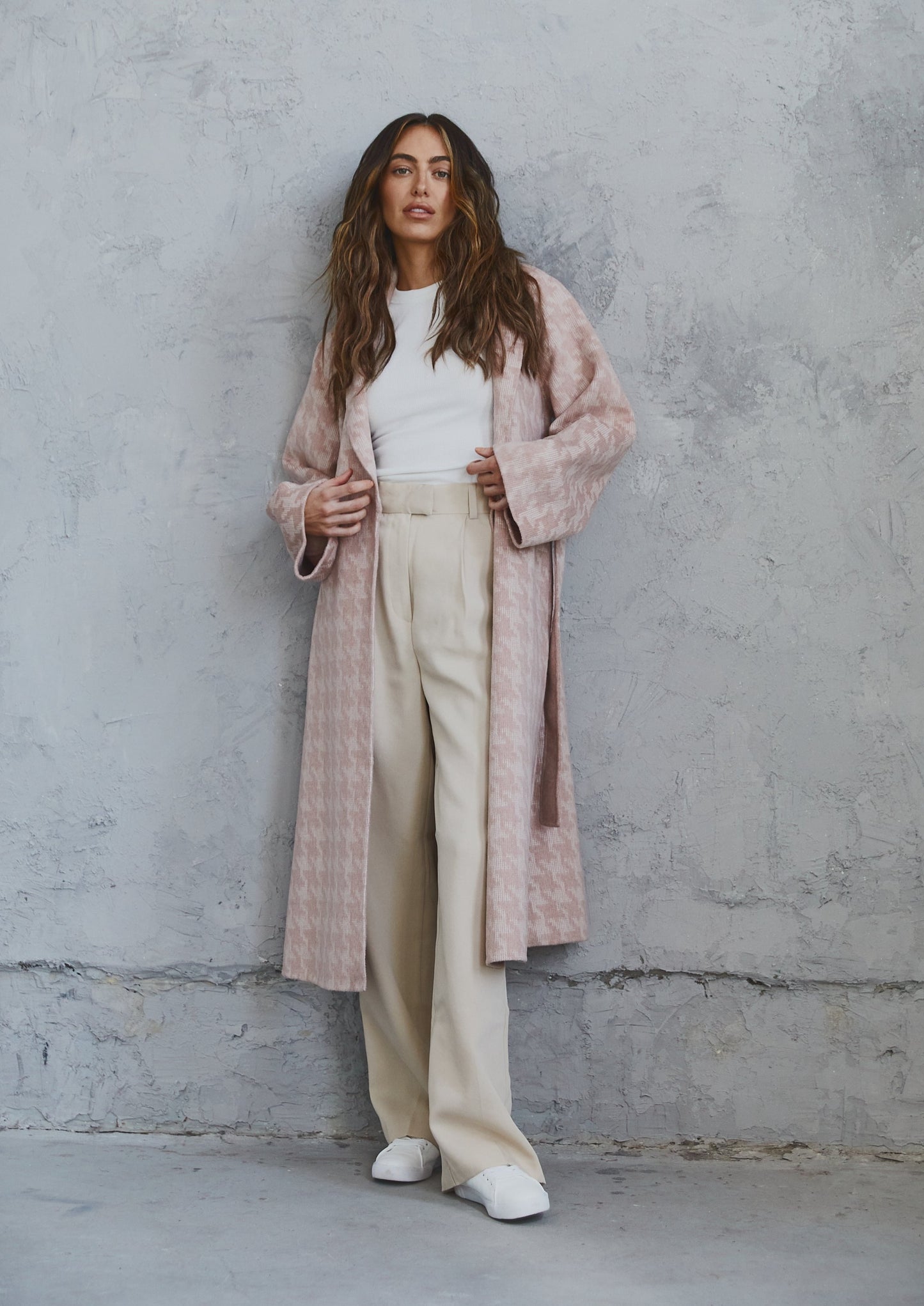 Nora Coat Blush Houndstooth
