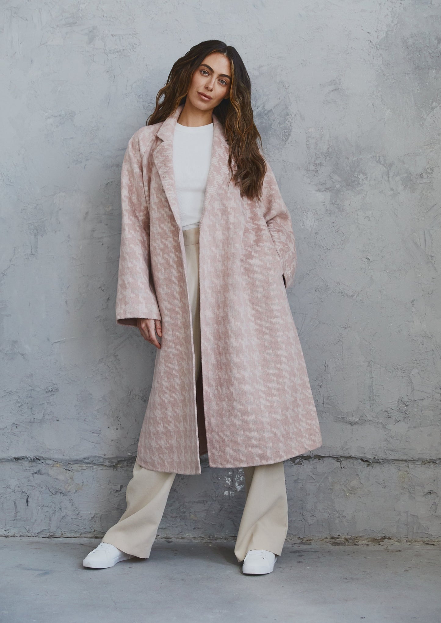Nora Coat Blush Houndstooth