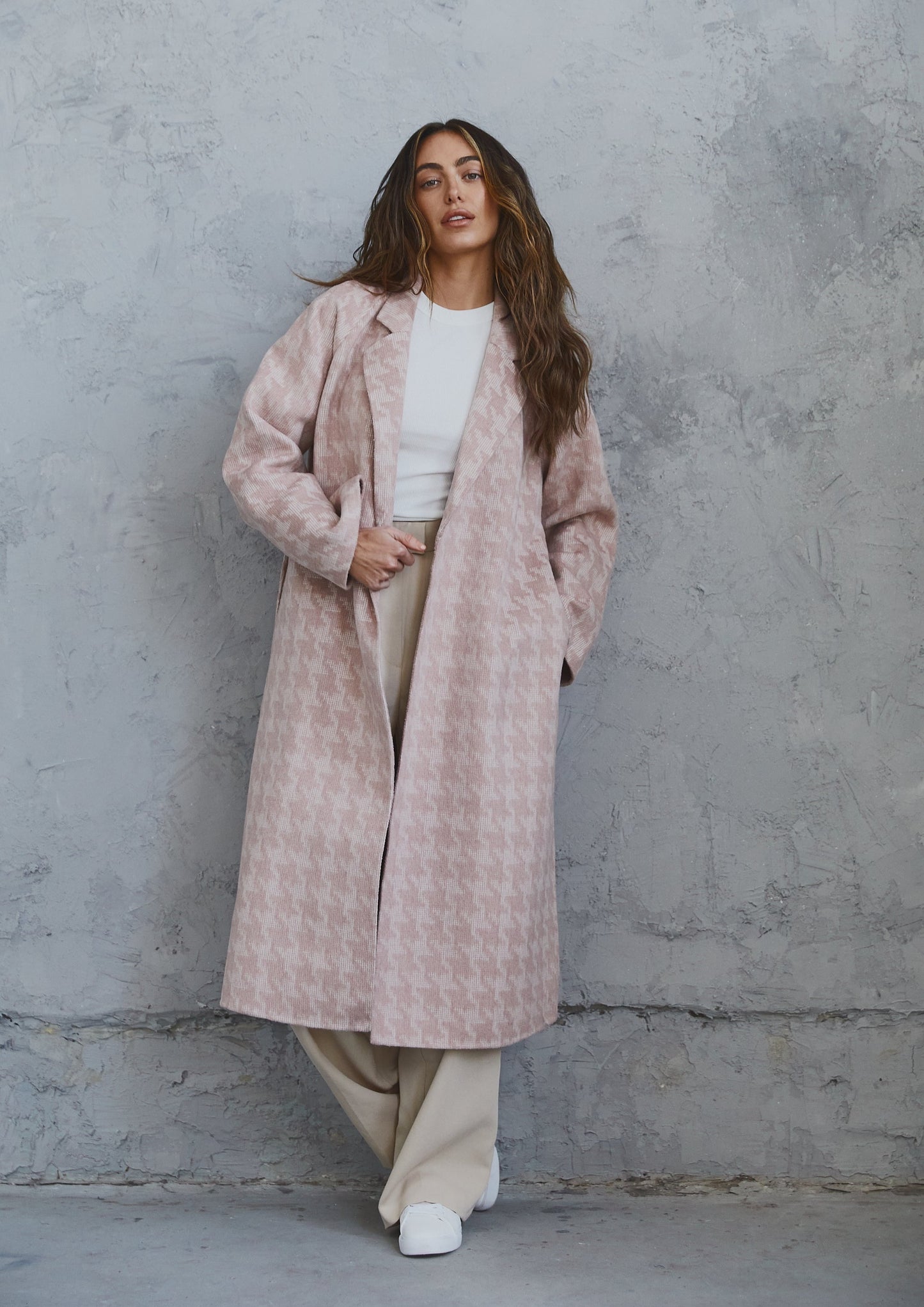 Nora Coat Blush Houndstooth