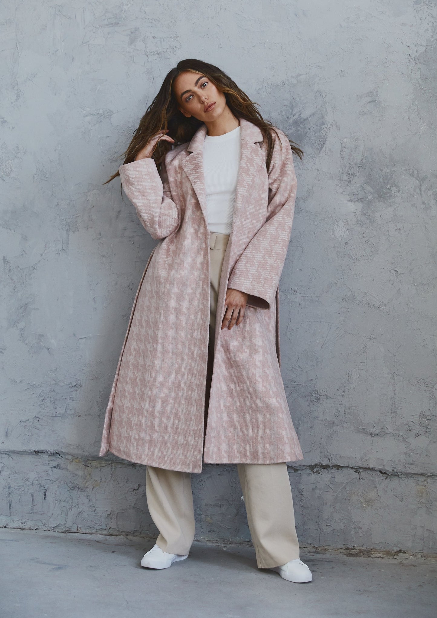 Nora Coat Blush Houndstooth