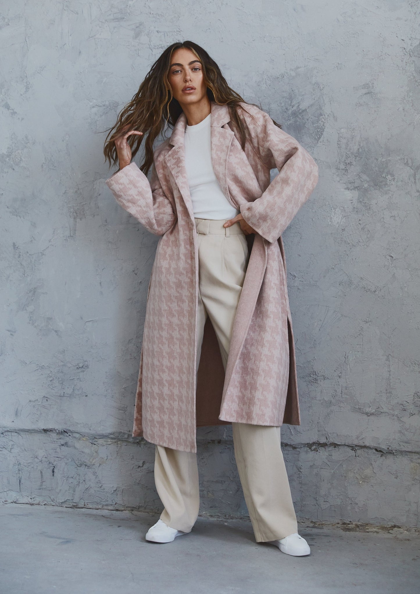 Nora Coat Blush Houndstooth