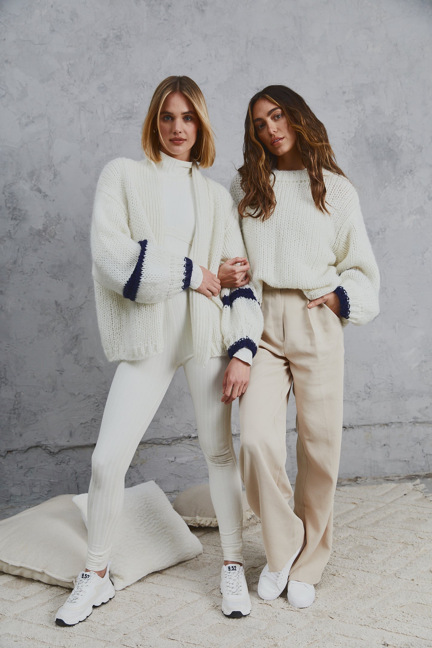 Avery Chunky Knit Sweater Bone & Navy