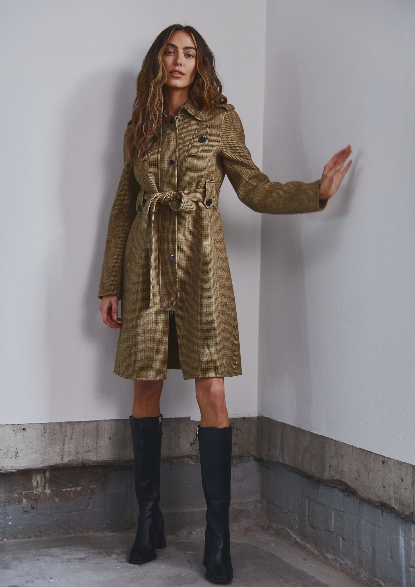 Harper Coat Camel Grid