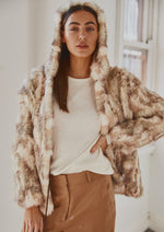 Load image into Gallery viewer, Lady Luxe Furs drawstring Jacket Multi beige