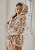 Load image into Gallery viewer, Lady Luxe Furs drawstring Jacket Multi beige