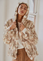 Load image into Gallery viewer, Lady Luxe Furs drawstring Jacket Multi beige