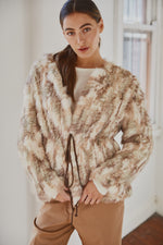 Load image into Gallery viewer, Lady Luxe Furs drawstring Jacket Multi beige
