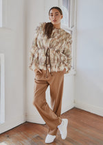 Load image into Gallery viewer, Lady Luxe Furs drawstring Jacket Multi beige