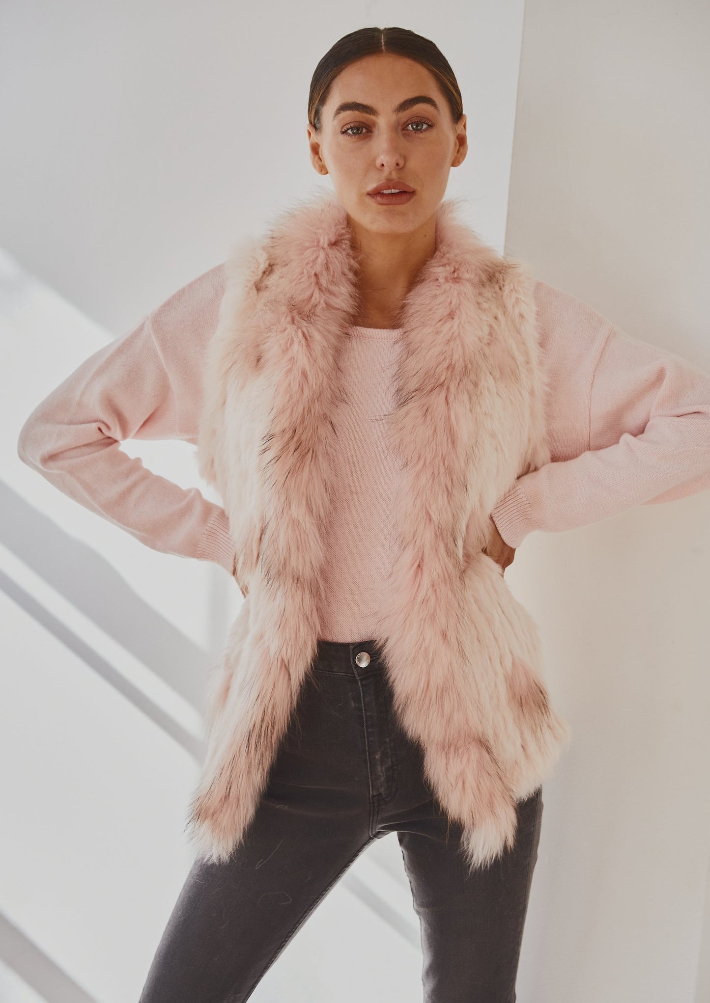 Lady Luxe Fur Vest Blush Pink