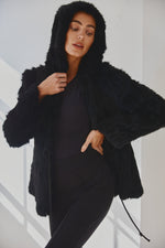 Load image into Gallery viewer, Lady Luxe Furs drawstring Jacket Black