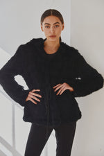 Load image into Gallery viewer, Lady Luxe Furs drawstring Jacket Black