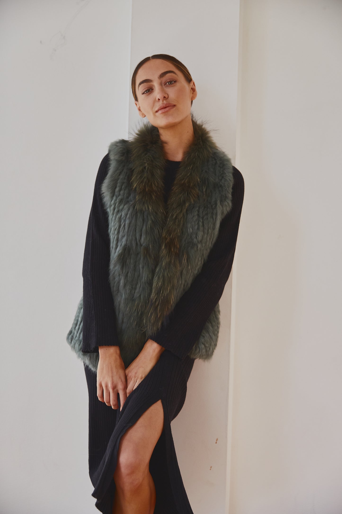 Lady Luxe Fur Vest Sage