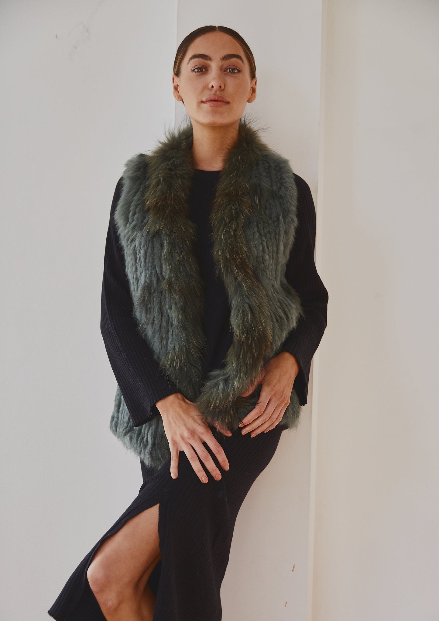 Lady Luxe Fur Vest Sage