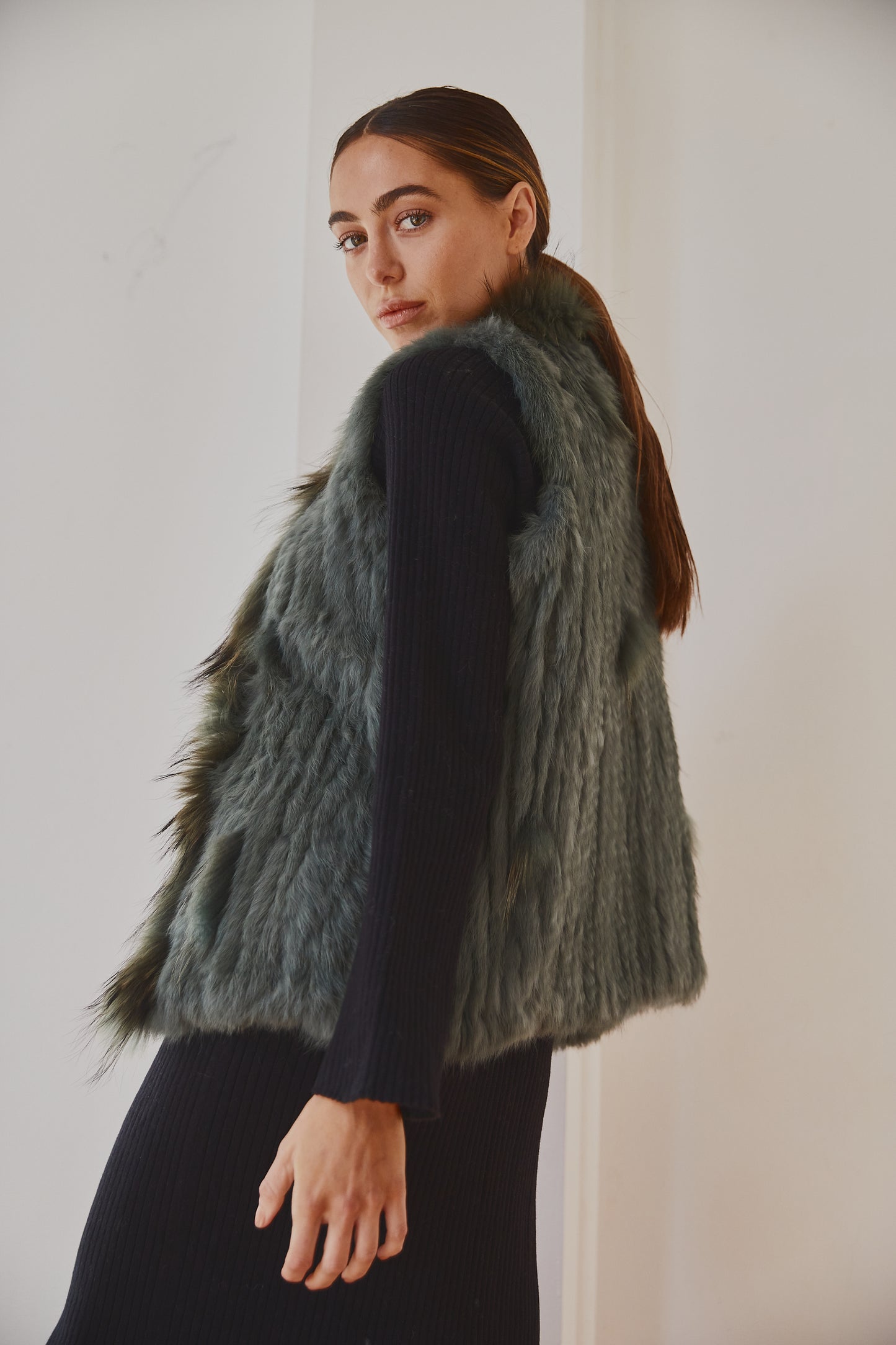 Lady Luxe Fur Vest Sage