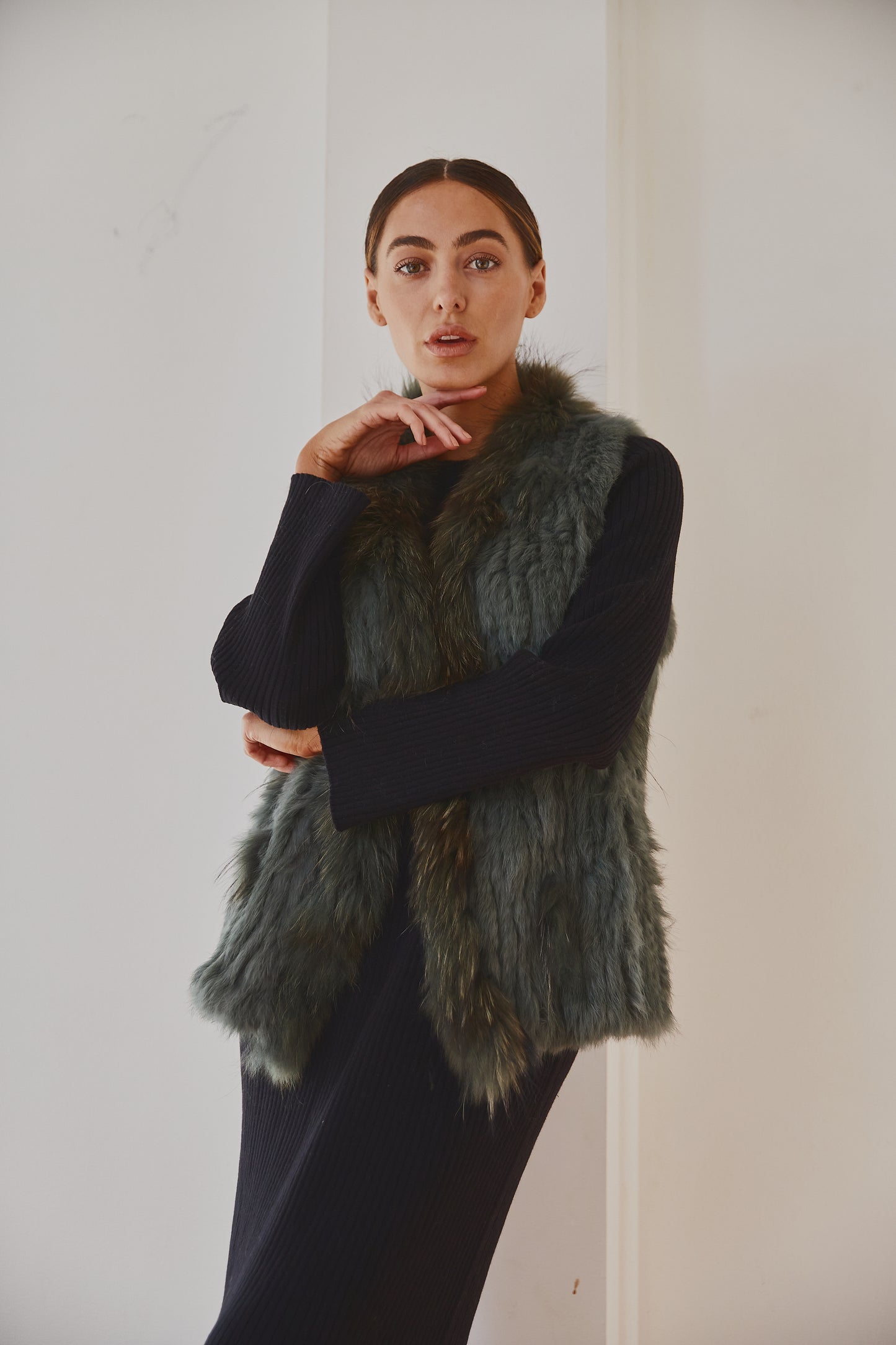 Lady Luxe Fur Vest Sage