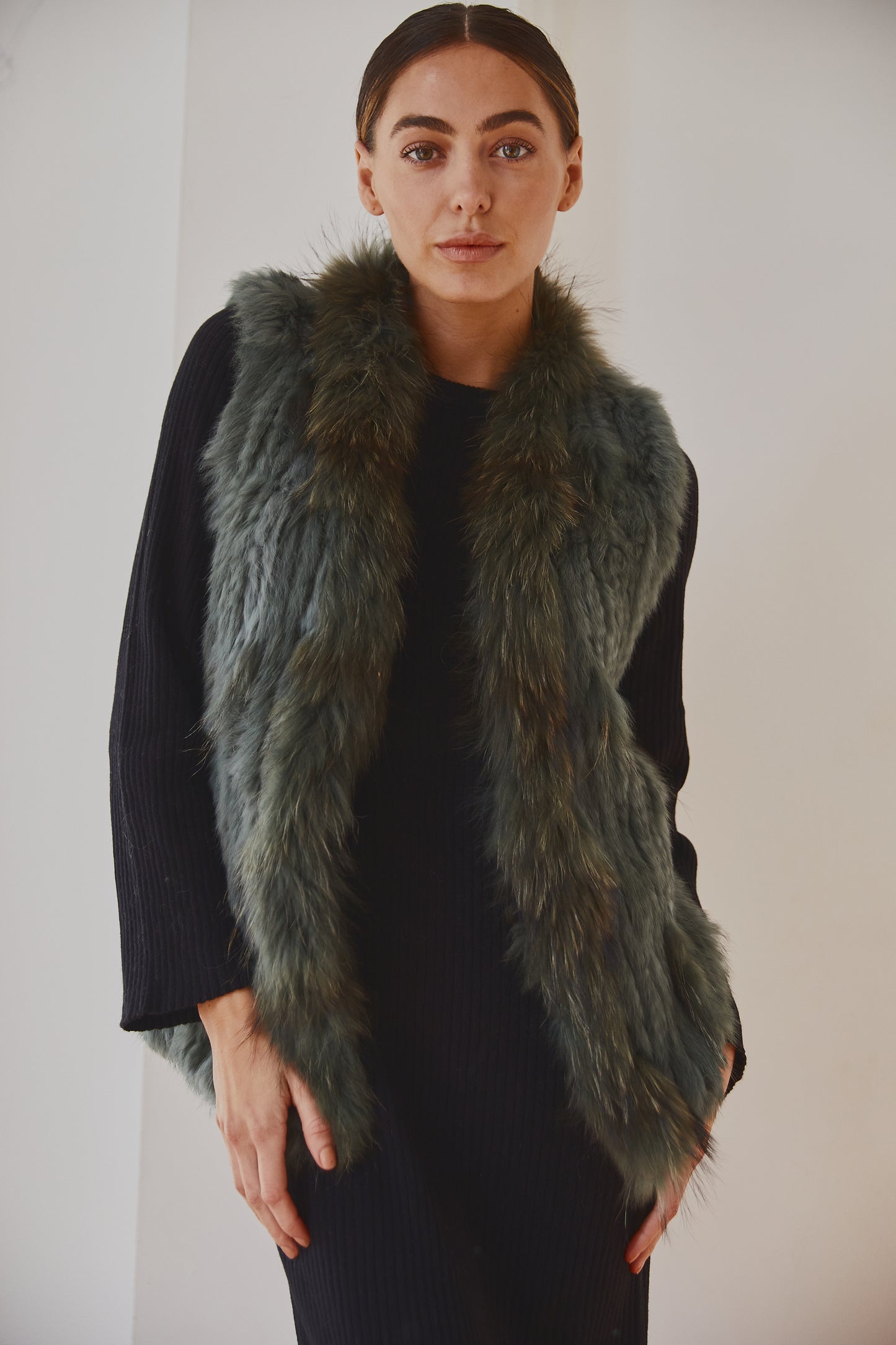 Lady Luxe Fur Vest Sage