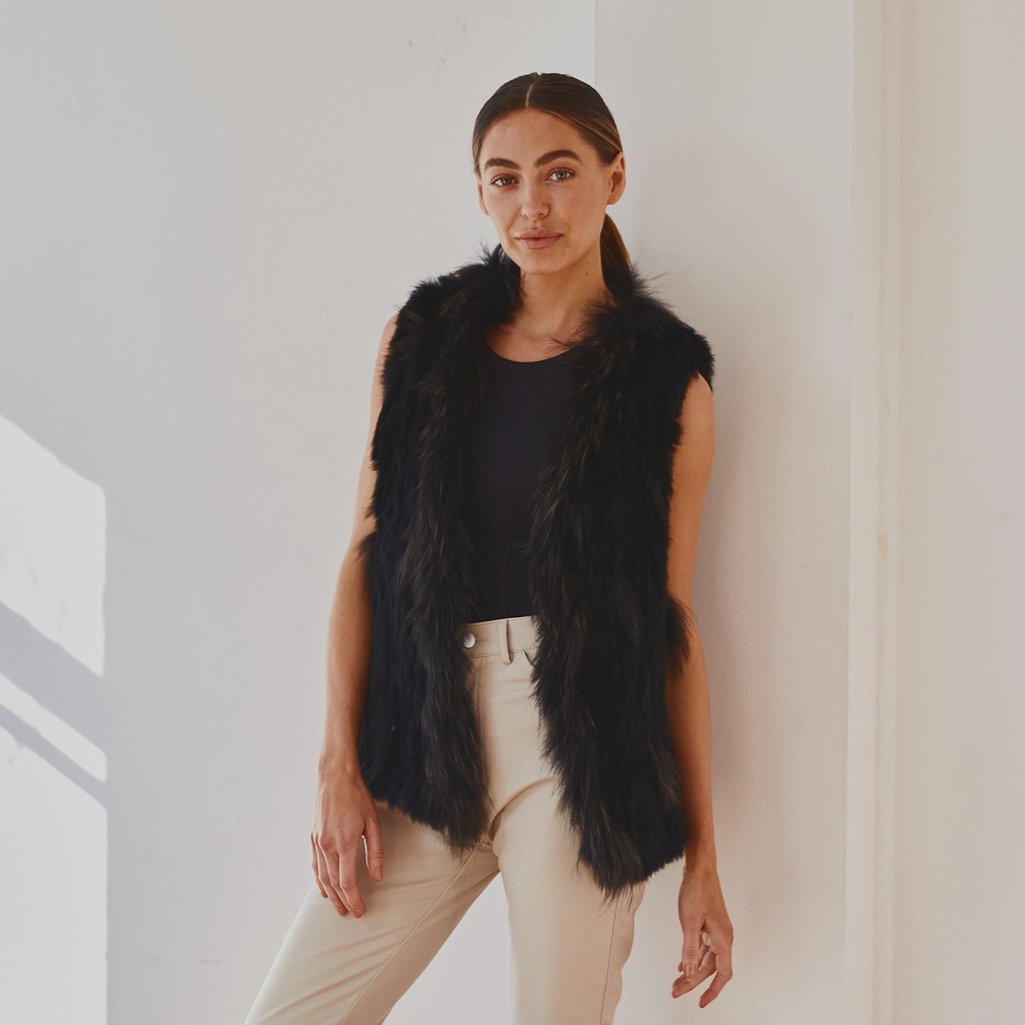 Lady Luxe Fur Vest Black