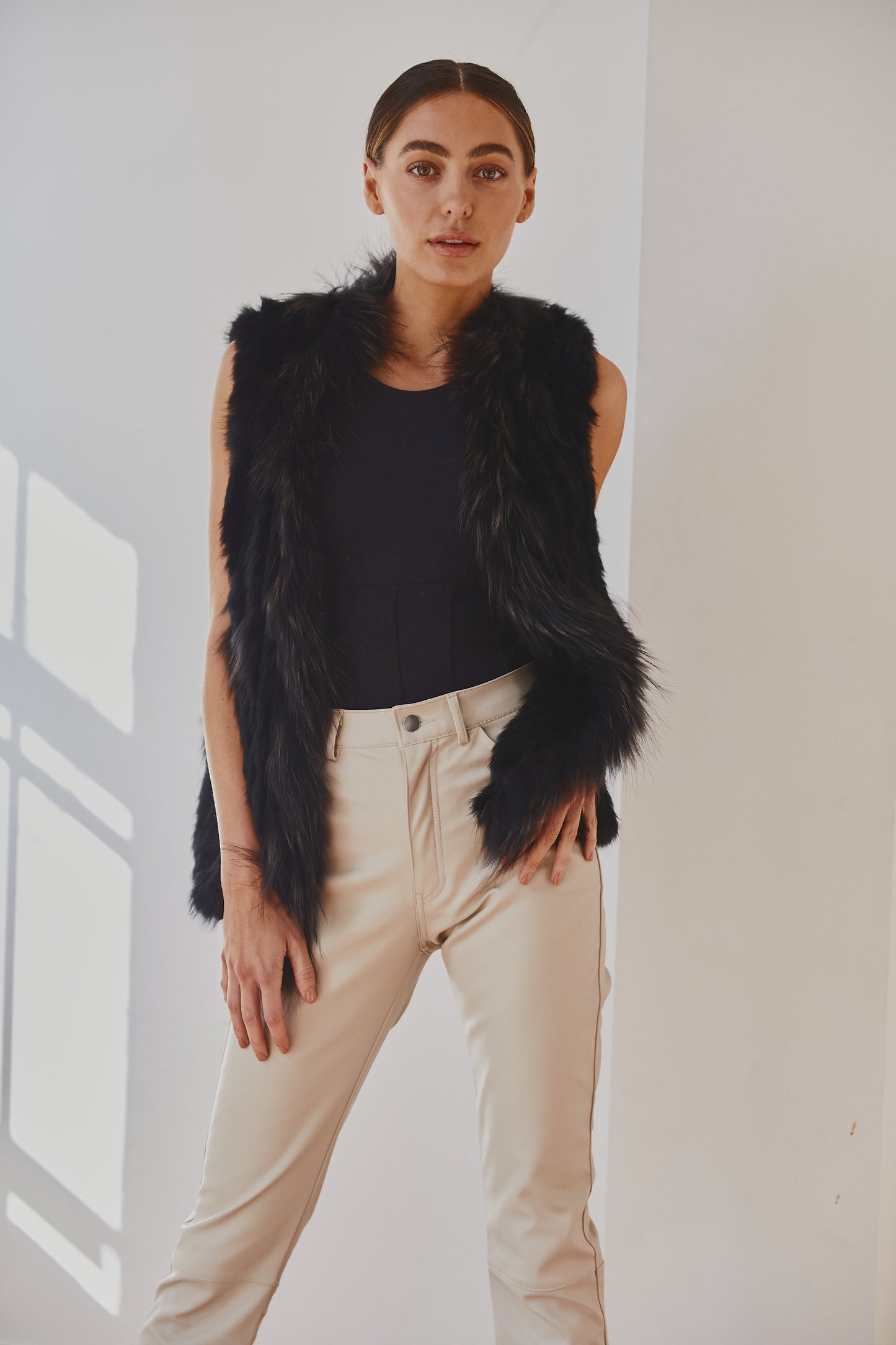 Lady Luxe Fur Vest Black