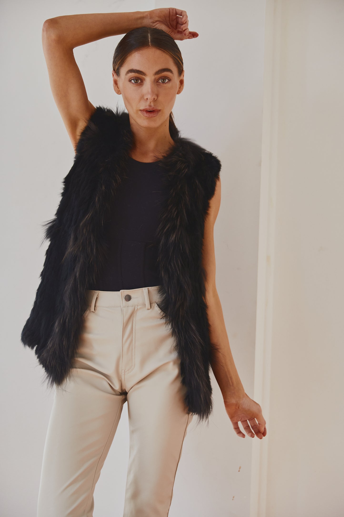 Lady Luxe Fur Vest Black