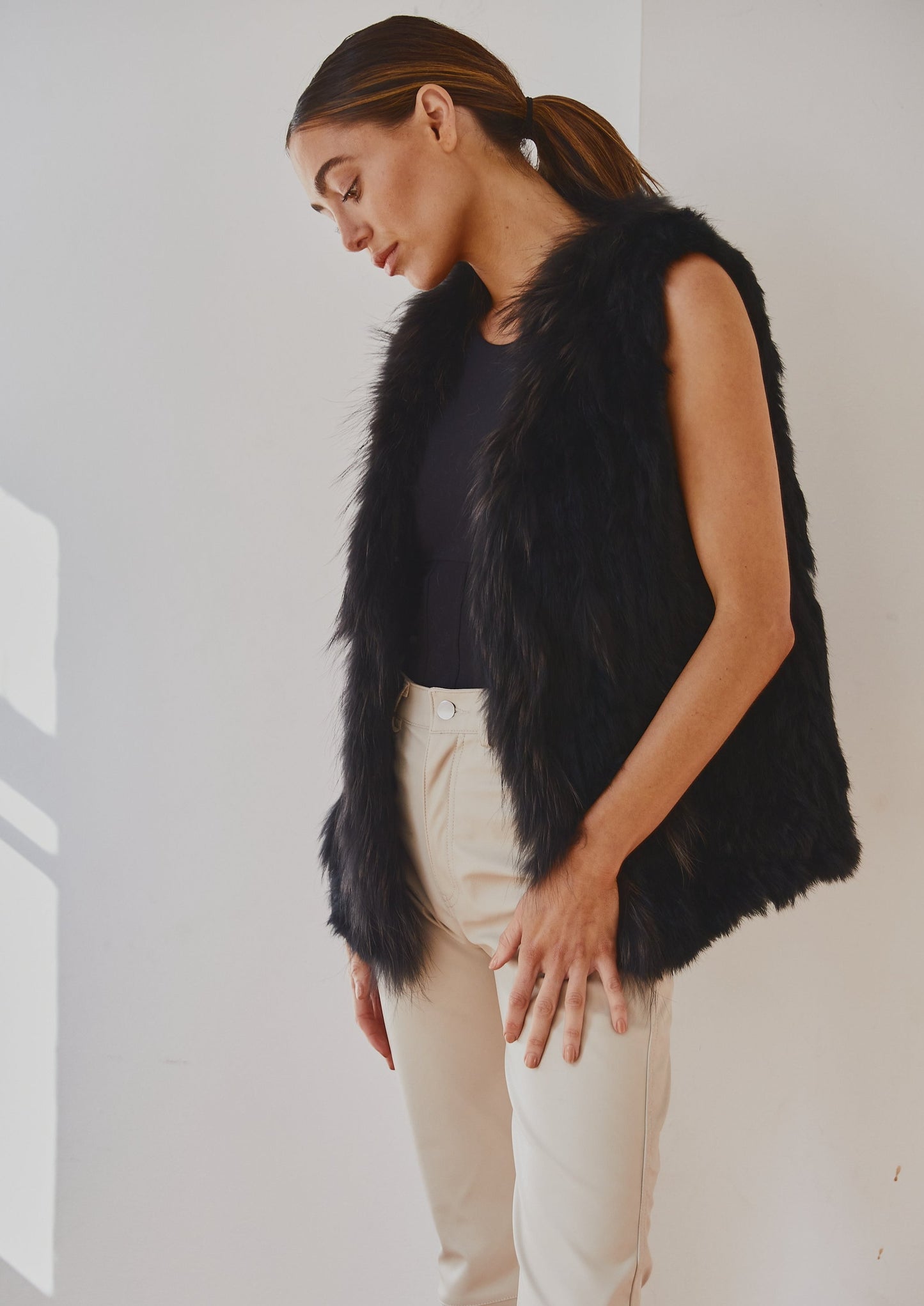 Lady Luxe Fur Vest Black