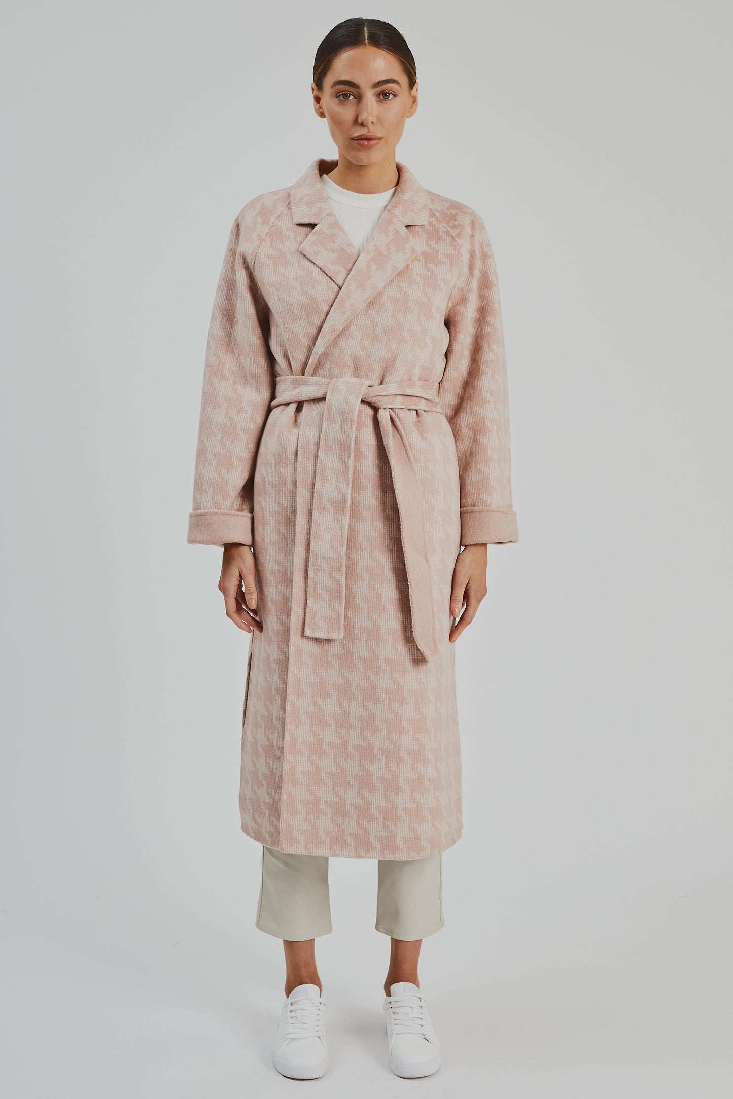 Nora Coat Blush Houndstooth