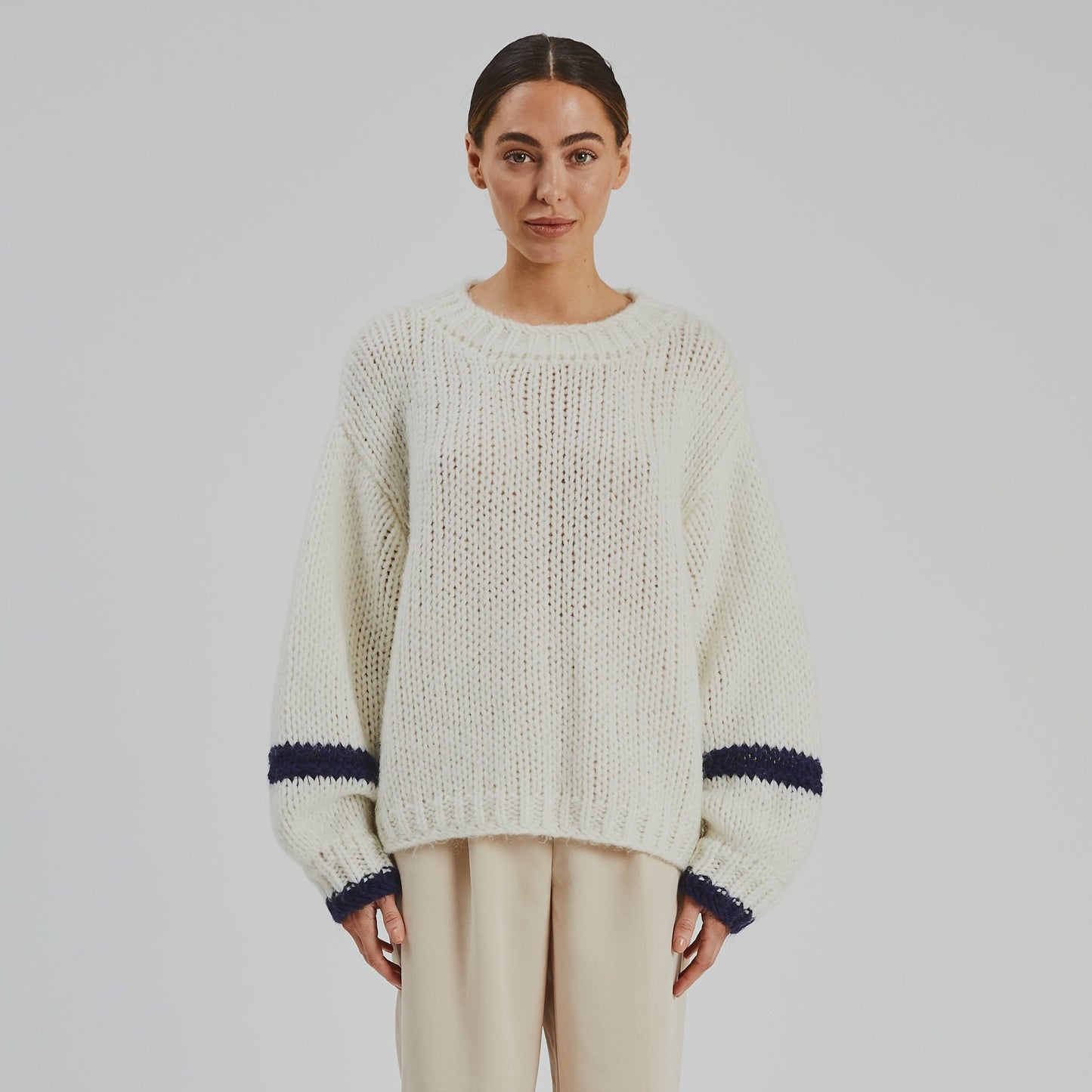 Avery Chunky Knit Sweater Bone & Navy