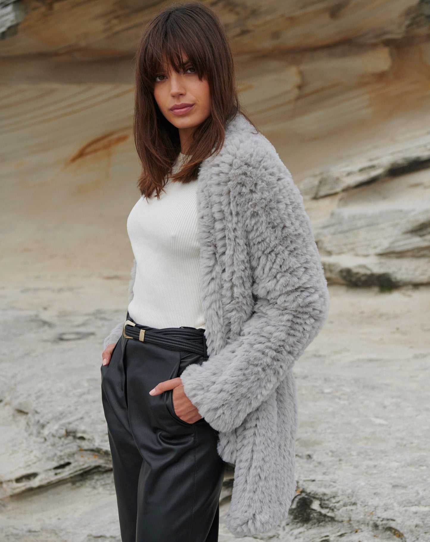 Faux Fur Wrap jacket Silver grey