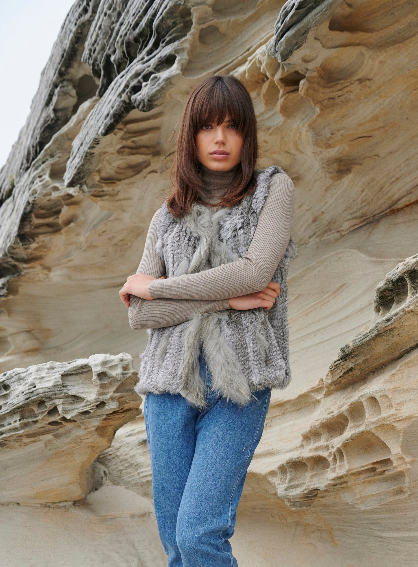 Lady Luxe Fur Vest Silver Grey