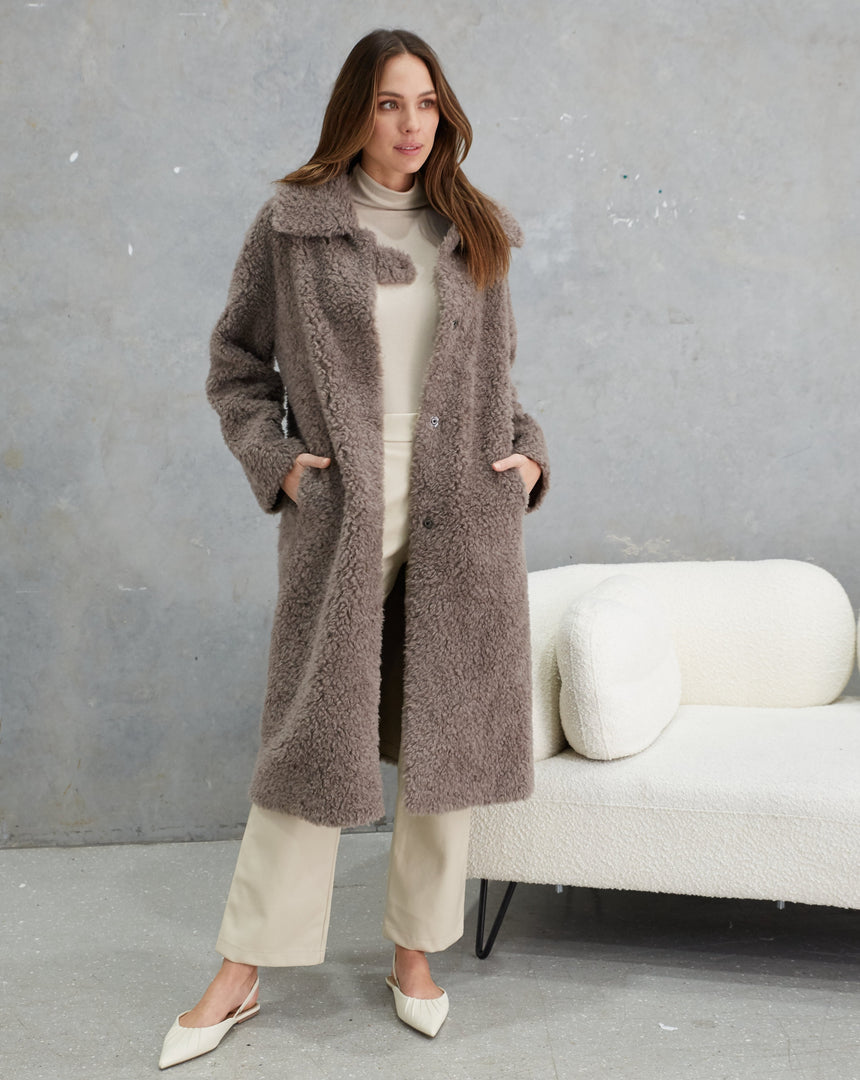 Annika Wool Teddy Coat  Mushroom