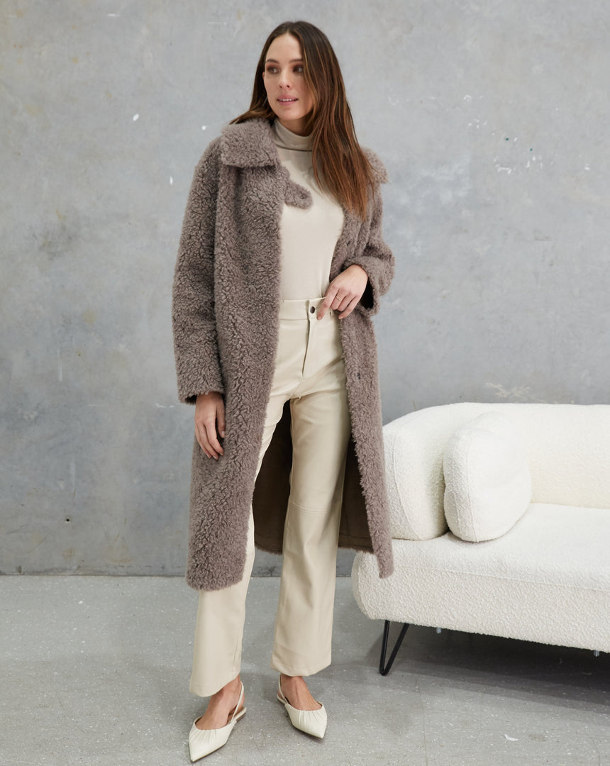 Annika Wool Teddy Coat  Mushroom