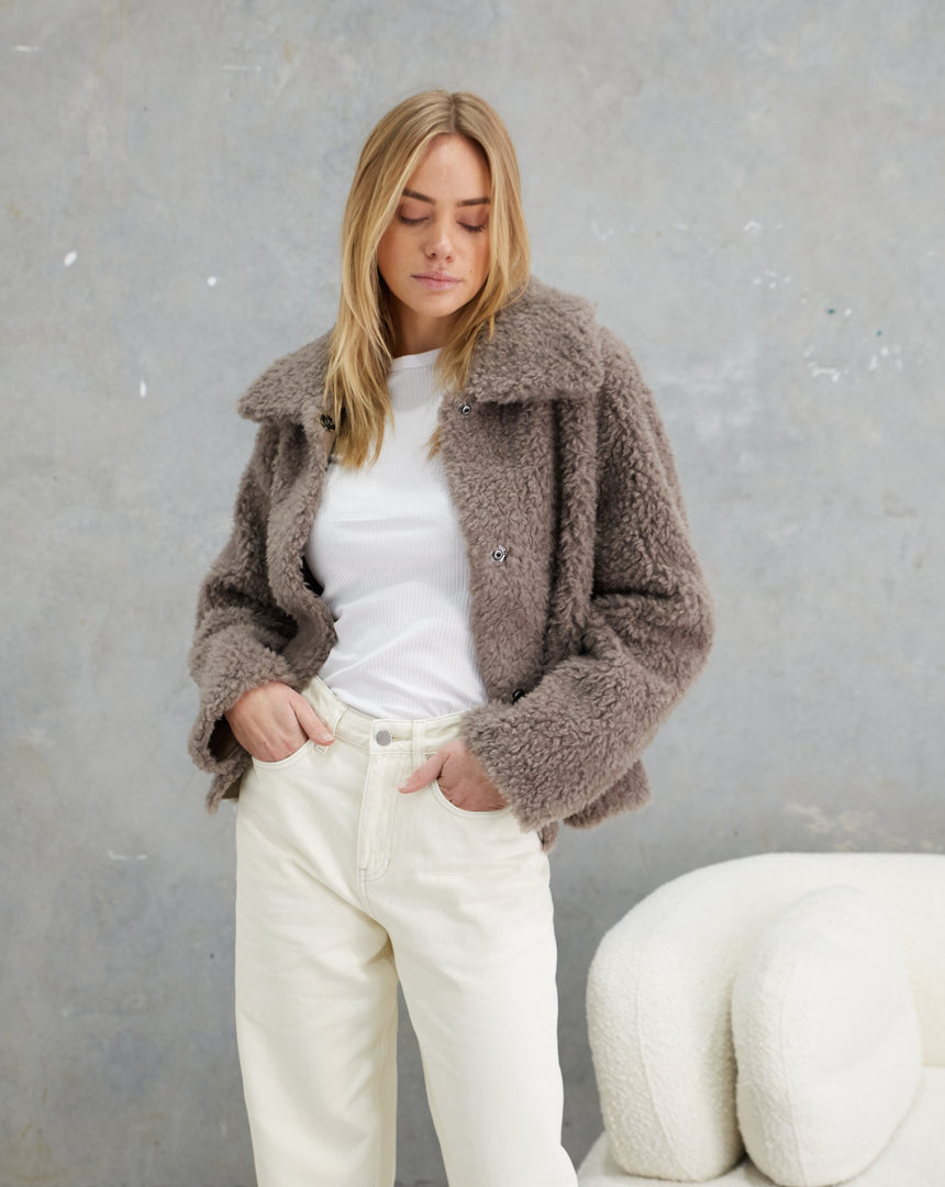 Kira Wool Teddy Jacket  Mushroom